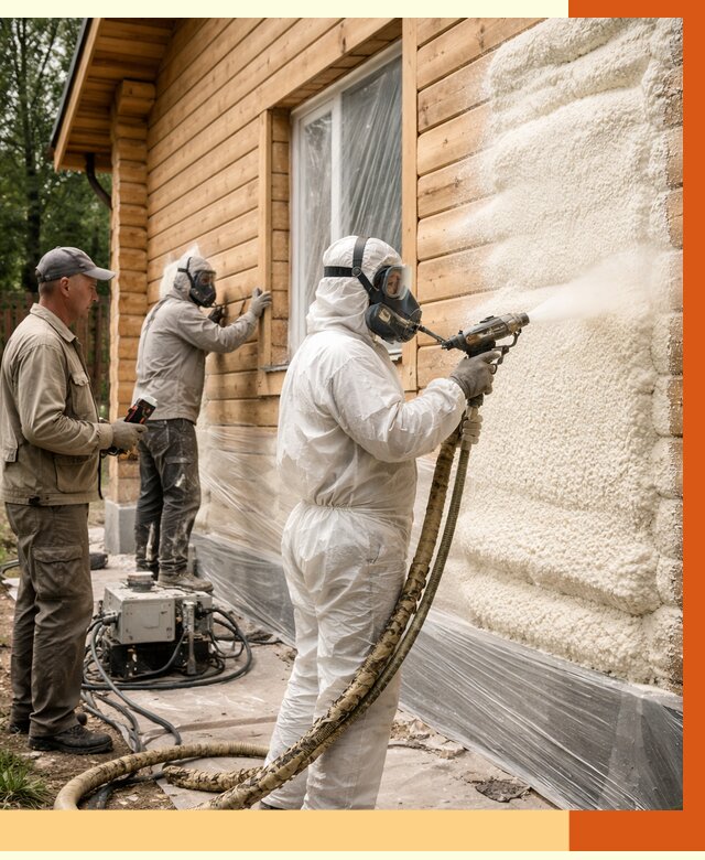 Утепление дома из бруса ППУ в Кондопоге от 3909 руб/м2 под ключ | ТепломастерКнп