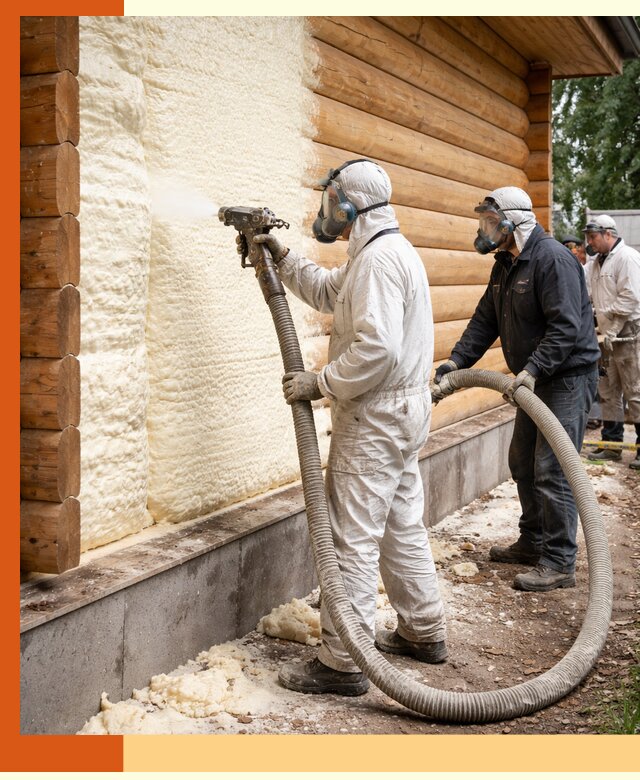 Утепление дома из бруса пенополиуретаном в Кондопоге