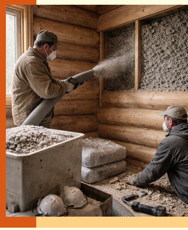 Утепление дома из бруса эковатой в Кондопоге