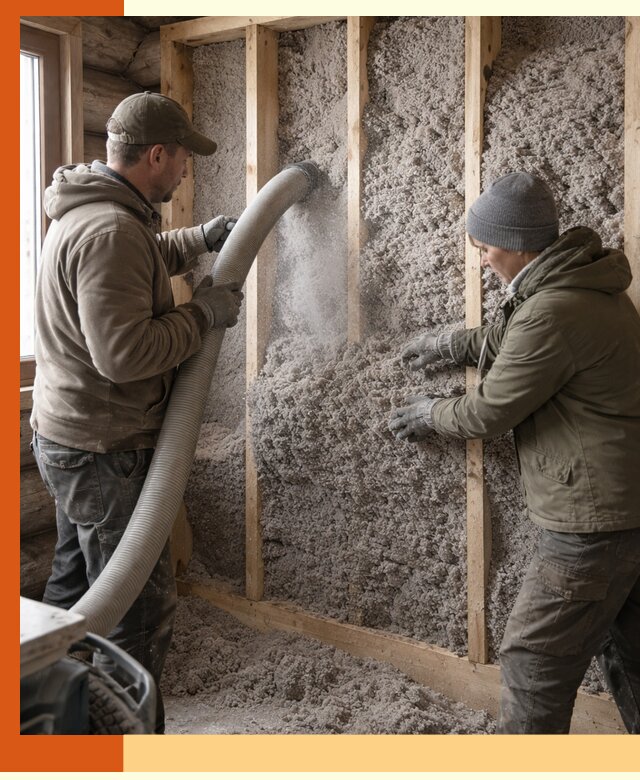 Утепление бревенчатого дома эковатой в Кондопоге