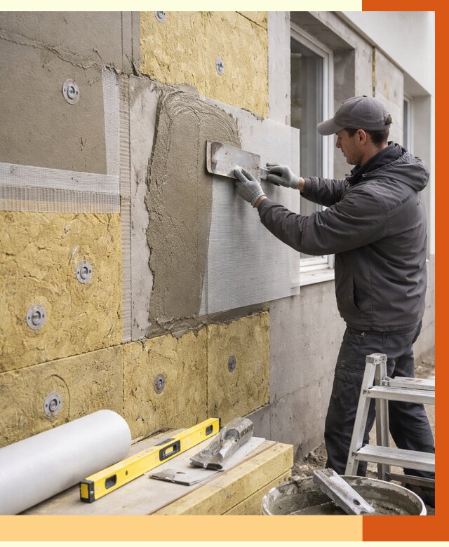 Утепление фасада под штукатурку в Кондопоге от 4264 руб/м2 — монтаж пенопластом и минватой | ТепломастерКнп