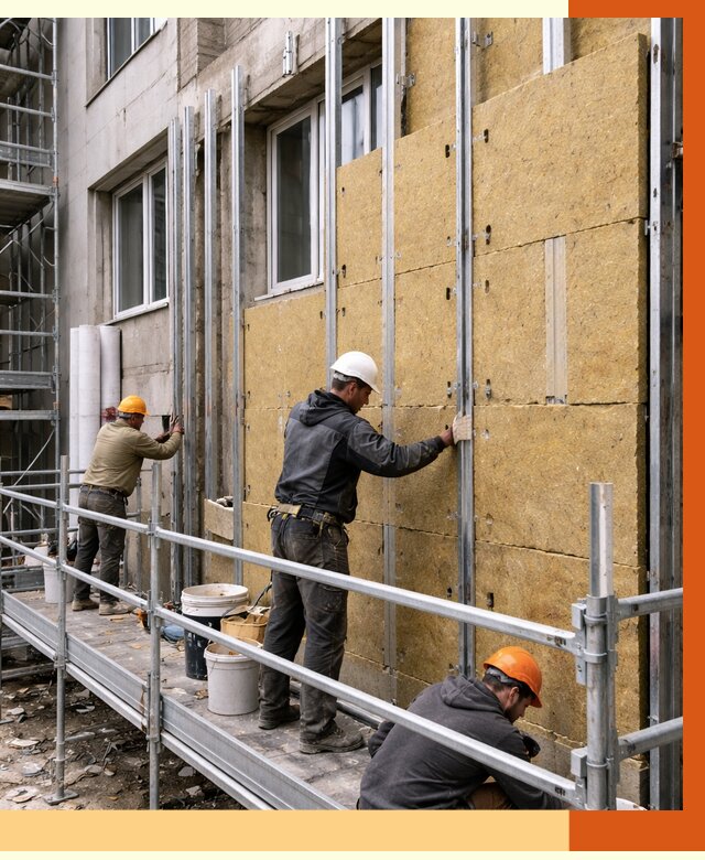 Утепление вентилируемого фасада в Кондопоге от 5685 руб/м2 — монтаж и утепление вентфасад | ТепломастерКнп