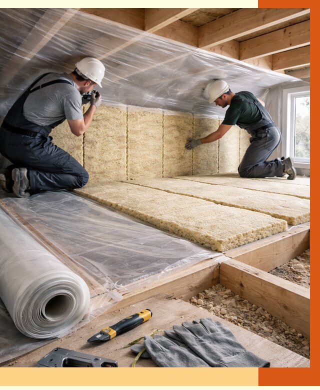 Утепление перекрытий в Кондопоге от 2893 руб/м2 — утепление межэтажных и чердачных | ТепломастерКнп