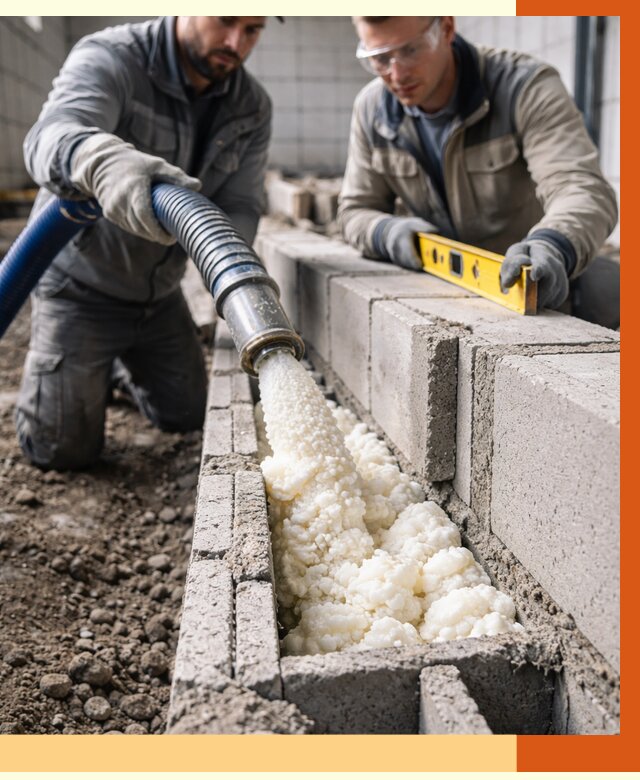 Заполнение колодцевой кладки ППУ в Кондопоге от 4264 руб. за м2 | ТепломастерКнп