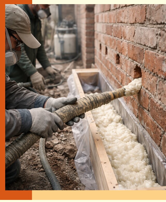 Заливка ППУ в пустоты кирпичной стены в Кондопоге