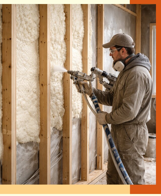 Утепление каркасной стены ППУ в Кондопоге от 4315 руб./м2 под ключ | ТепломастерКнп