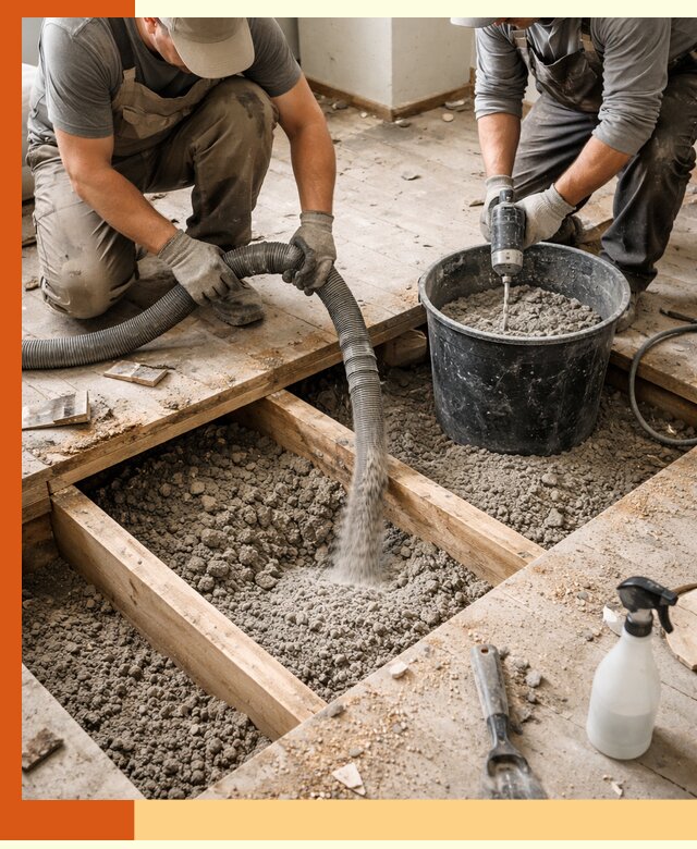 Заполнение пустот пола в Кондопоге полиуретаном и пенополистиролом