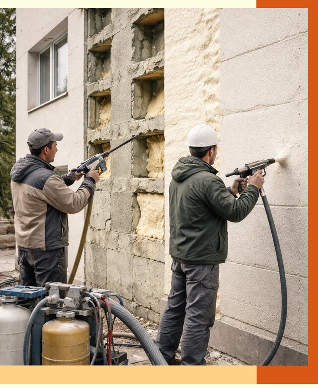 Заполнение пустот фасада в Кондопоге от 4568 руб. — утепление пустот облицовки | ТепломастерКнп