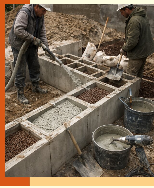 Заполнение полостей фундамента в Кондопоге герметичным утеплением и повышением прочности