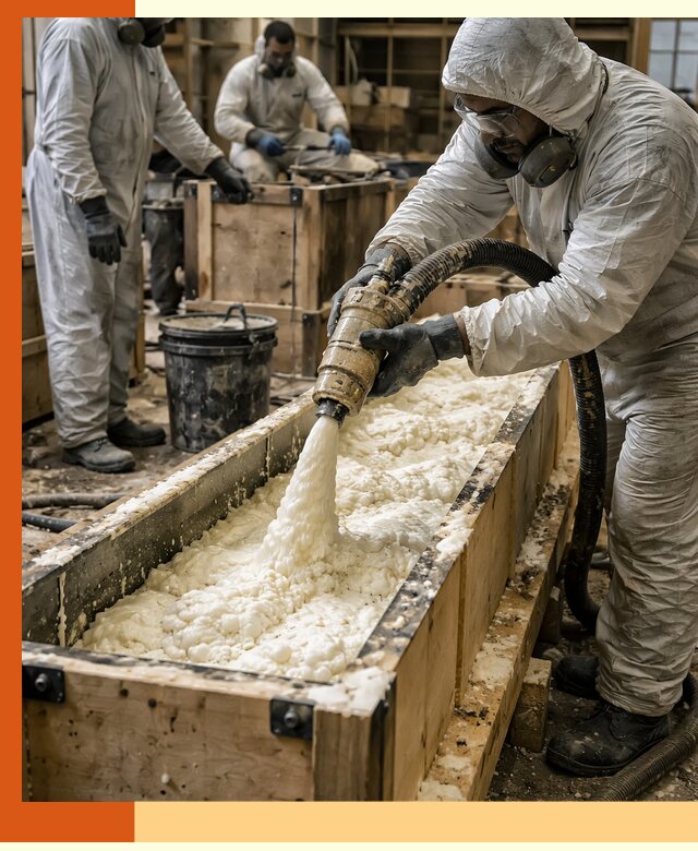 Заливка пенополиуретана в формы для утепления в Кондопоге