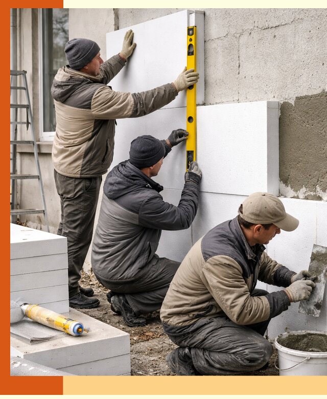 Утепление пенопластом наружных стен и фасадов в Кондопоге