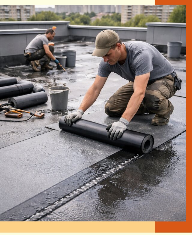 Гидроизоляция плоской кровли в Кондопоге от 4568 руб./м2 — профессионально | ТепломастерКнп