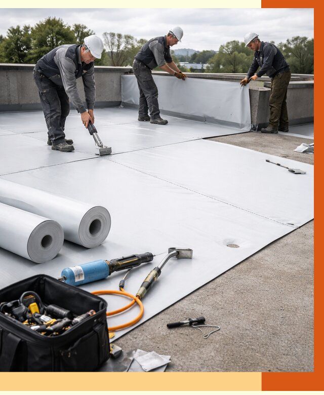 Гидроизоляция мембранной кровли в Кондопоге от 7614 руб./м² — профессионально | ТепломастерКнп