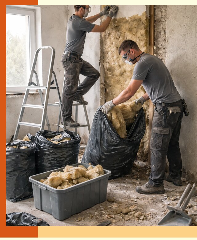 Демонтаж старого утеплителя и вывоз отходов в Кондопоге