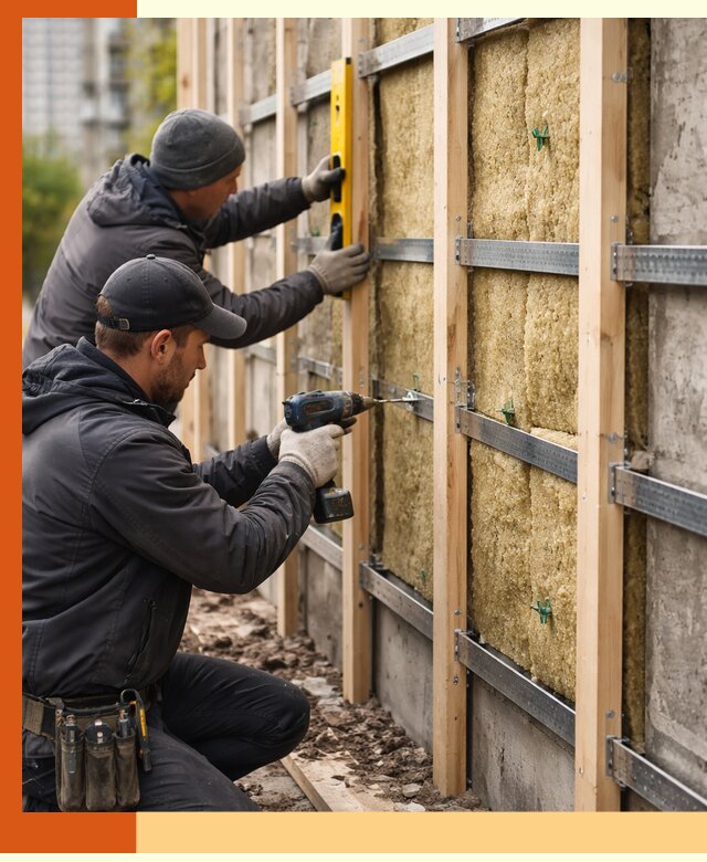 Монтаж обрешетки под утепление зданий и квартир в Кондопоге